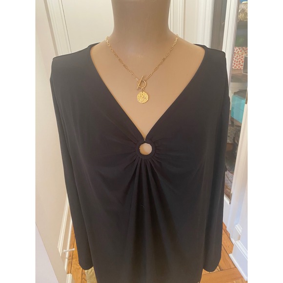 Nine West Black Long Sleeve V Neck Ring Detail Top Women's Size XL - Picture 2 of 9